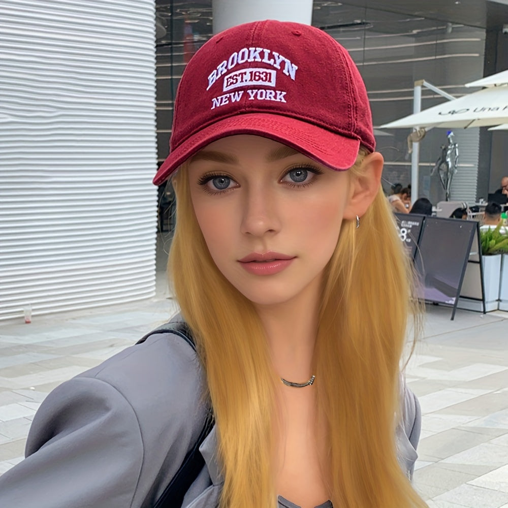 Brooklyn NY Embroidered Baseball Cap, Unisex Polyester Cotton Blend, Lightweight Breathable Sport Cap, Adjustable One Size, Hand Washable, Perfect for Valentine'S Day - Lightweight & Inelastic