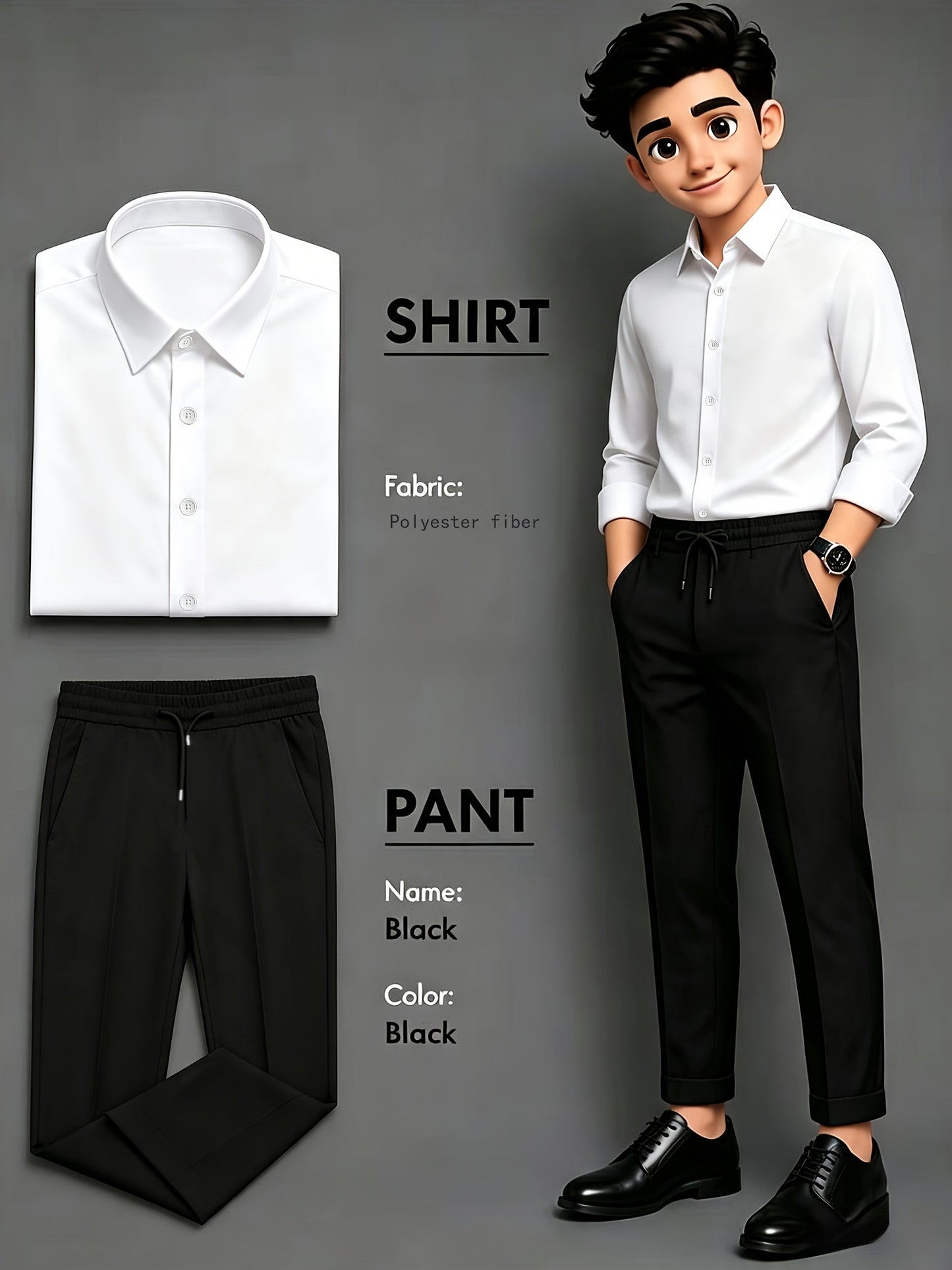Men's Business Casual Two-Piece Suit with Lapel Shirt and Drawstring P