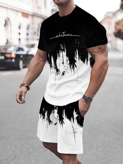 Men'S Print Short-Sleeve T-Shirt And Shorts Set, Breathable Outdoor Casual Sports Outfit, Summer 3D Print Set for Adult Men.
