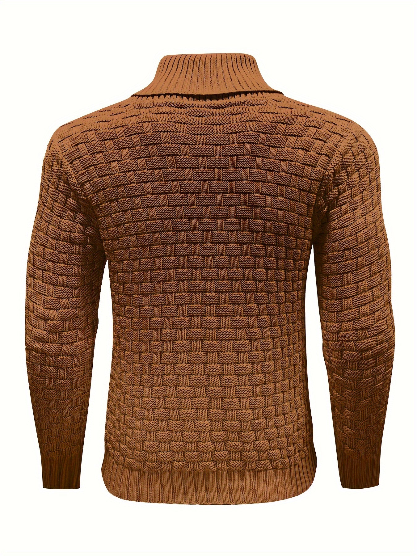 Men's Casual Waffle Pattern High Stretch Sweater, Chic Mature Pullover Sweater For Fall Winter