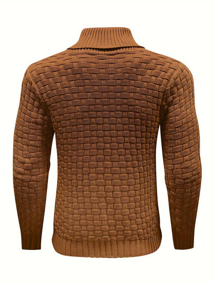 Men's Casual Waffle Pattern High Stretch Sweater, Chic Mature Pullover Sweater For Fall Winter