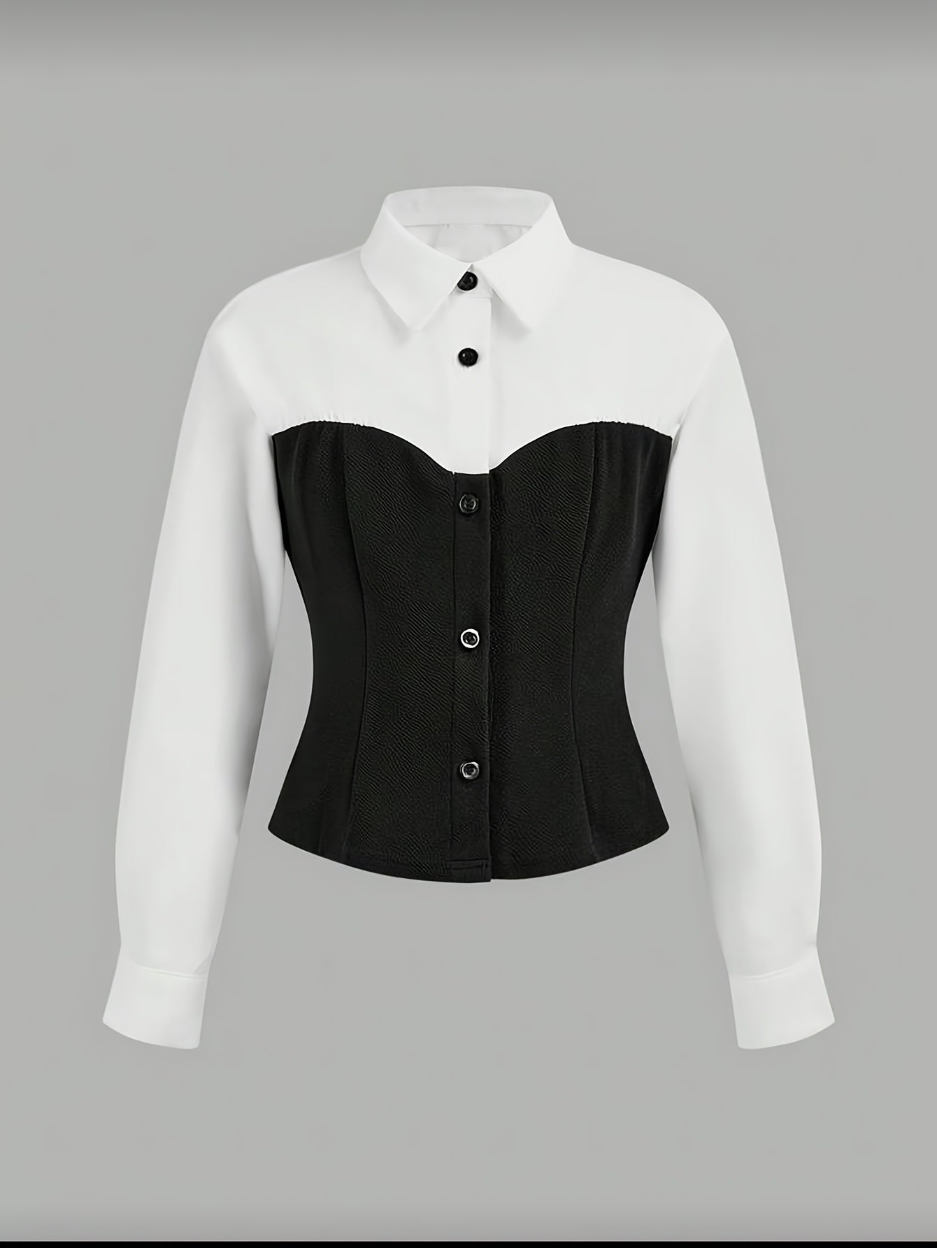 Girls' Casual Black & White Patchwork Long Sleeve Shirt Set