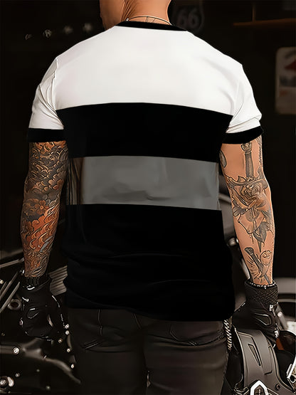 Men'S Stylish Casual T-Shirt - 100% Polyester, Crew Neck Short Sleeve, Machine Washable, Comfortable All-Season Wear   Smooth Texture Fabric