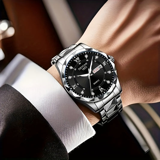 1pc Men's Elegant Watch with Date Display, Stylish Stainless Steel Strap, Quartz Movement Dress Watch, Suitable for Formal and Casual Attire - The Ideal Gift for Him