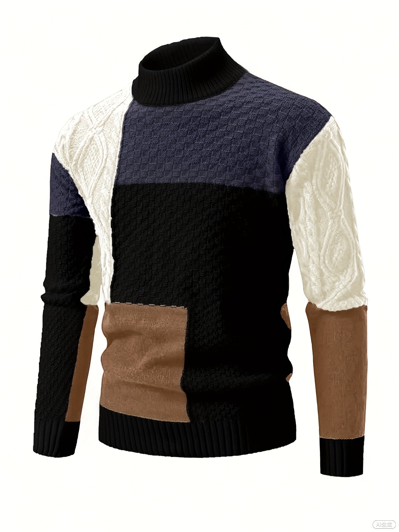 Men's Autumn/Winter Korean Style Trendy Color-Block Stand Collar Long Sleeve Loose Fit Casual Versatile Comfortable Daily Commute Sweater