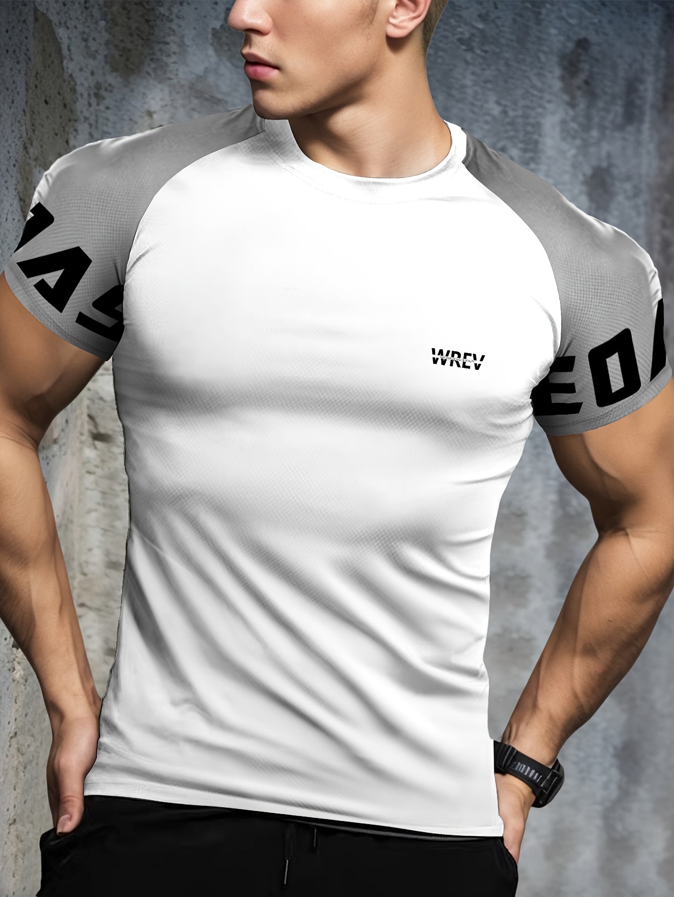 Men's Quick-Dry Breathable Mesh Sports T-Shirt - Summer Gym Workout Top with Contrast Black  White Sleeves  for Man Letter Print, Slim Fit for Running Training Casual Wear, Breathable Running Gear   Sporty Casual Tee   Mesh
