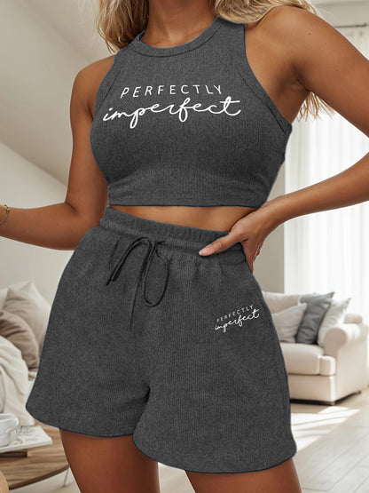 Women's Casual Vest and Shorts Set with Drawstring and Pockets
