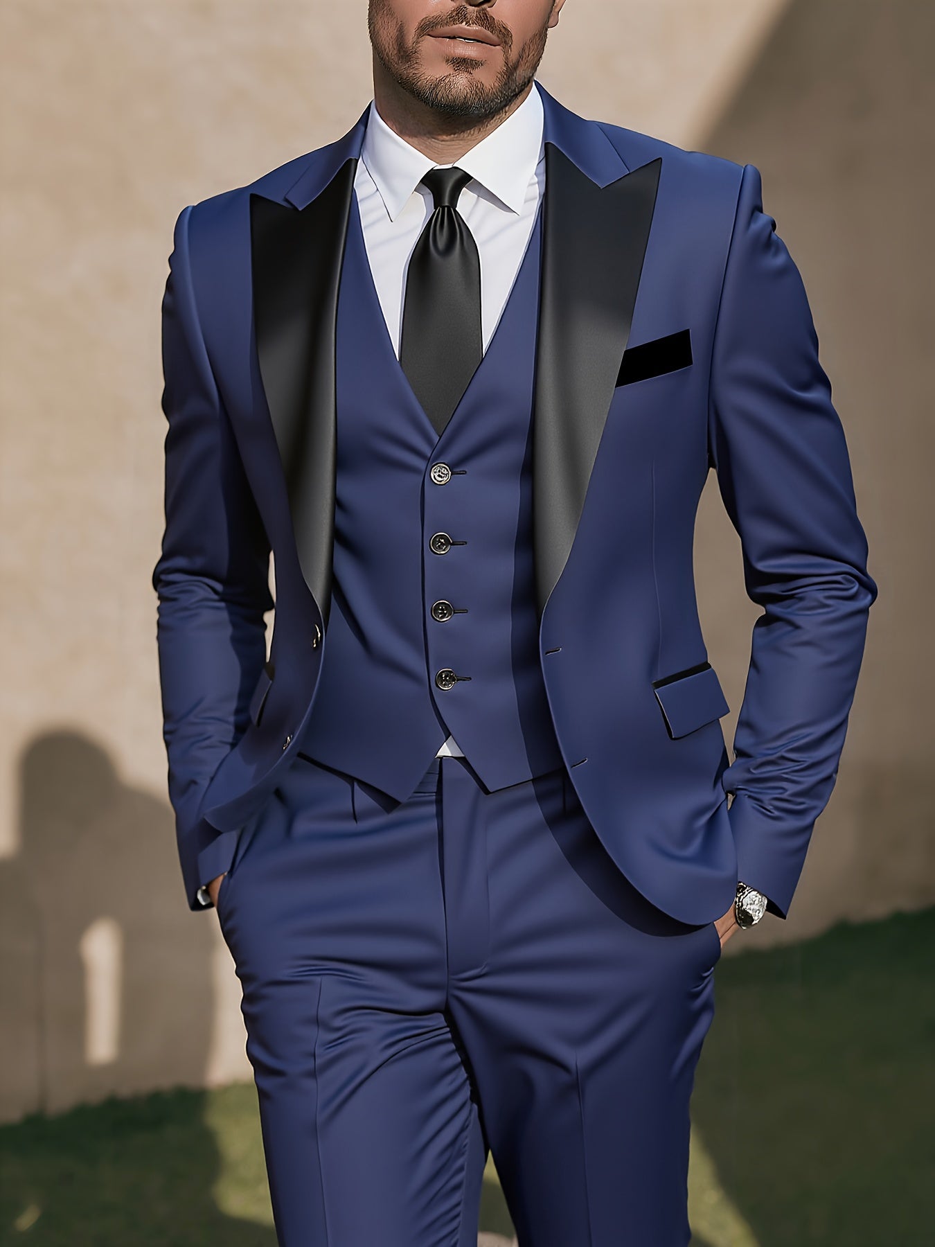 Men's 3-Piece Polyester Suit with Vest and Trousers