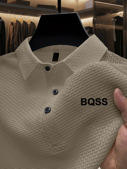Summer Sports Casual Wear High-End Front Button Short Sleeve Shirt Breathable Turn- Collar Mesh Stretch Solid Color Top Golf Business Men's Short Sleeve - ayq