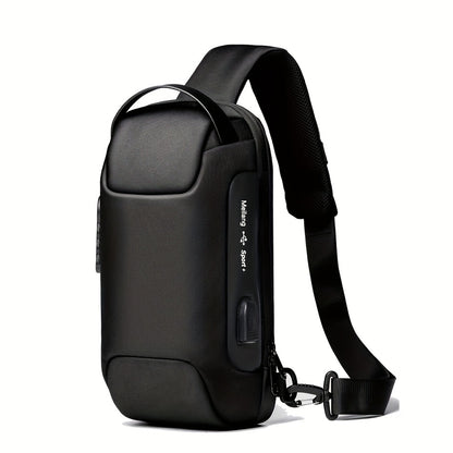 Oxford Fabric Waist Bag with USB Charging  Combination Lock - Sleek Black Crossbody for Men  Women, Ideal for Outdoor Activities  Motorcycle Riding, Perfect Valentine's or Father's Gift, Motorcycle Bag