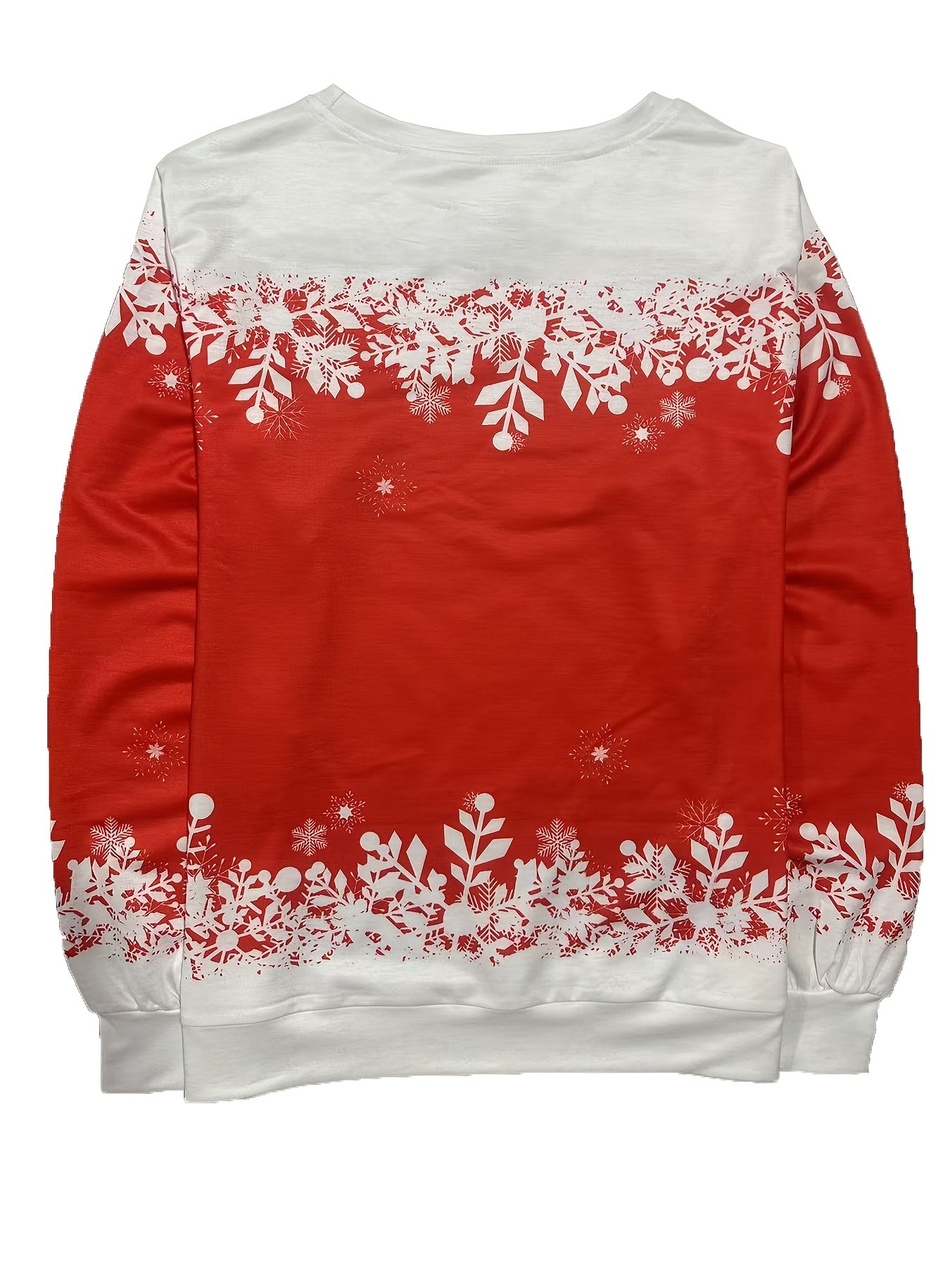 Women'S Red & Christmas Sweater - Long Sleeve Round Neck Winter Warmth with Snowman, Snowflakes & Poinsettia Print - All-Season Casual Pullover for Holiday