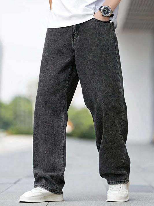 Teen Black Casual Denim Jeans Mid-Waist Regular Fit