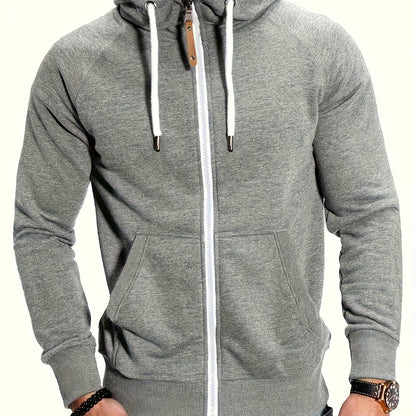 Men'S Navy Blue Hooded Zip-Up Sweatshirt - Casual Long Sleeve Pullover with Front Pockets, Soft Polyester Fabric, Perfect for Fall/Winter, Everyday Comfort Apparel|Hooded Sweatshirt|Zippered Hoodie