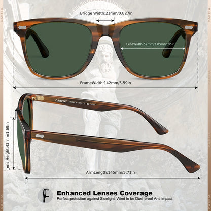 CARFIA Square Polarized Glasses For Men UV400 Protection Retro Acetate Italian Hand-crafted Driving Shades