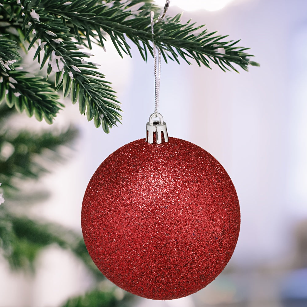 48 Red Christmas Tree Ornaments - 3cm Plastic Decorations, Includes 16 Glittery Miniature Trees with Strings for Christmas Tree Decoration and Holiday Décor,gift for new year,Valentine's Day