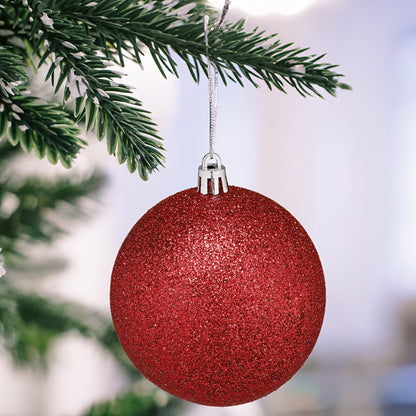 48 Red Christmas Tree Ornaments - 3cm Plastic Decorations, Includes 16 Glittery Miniature Trees with Strings for Christmas Tree Decoration and Holiday Décor,gift for new year,Valentine's Day