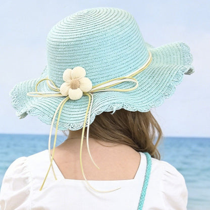 Kids' Paper Straw Hat with Lace Trim & Flower, Adjustable Strap