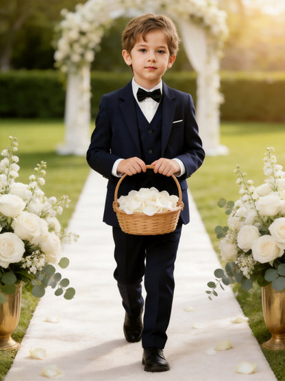Boys' Korean Style 4-Piece Suit Set with Jacket & Bow Tie