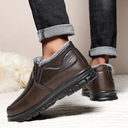 Men'S Slip-On Winter Snow Boots with Fleece & Arch Support - All-Season Cold Weather Hiking Shoes, Slip-Resistant Rubber Sole, Round Toe Design For Casual & Outdoor Wear, Hiking Boots