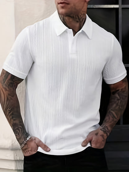 Summer Casual Textured Polo Shirt | Men'S Short Sleeve, Regular Fit, Solid Color with Button Details, Perfect for Outings and Festivals - ayq