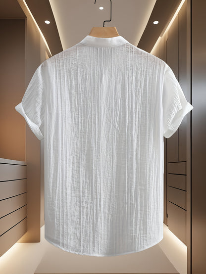 Men's Breathable Solid Color Stand Collar Short-Sleeve Shirt