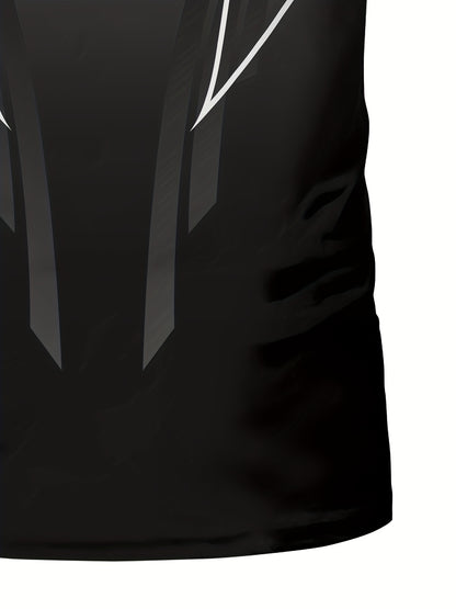 Men'S Slim Fit Breathable T-Shirt with Intricate Black  White Geometric Print - Moisture-Wicking Polyester-Spandex Blend, Machine Washable, Round Neck Short Sleeve for Summer Casual Wear, Gym, Hiking  Outdoor Activities