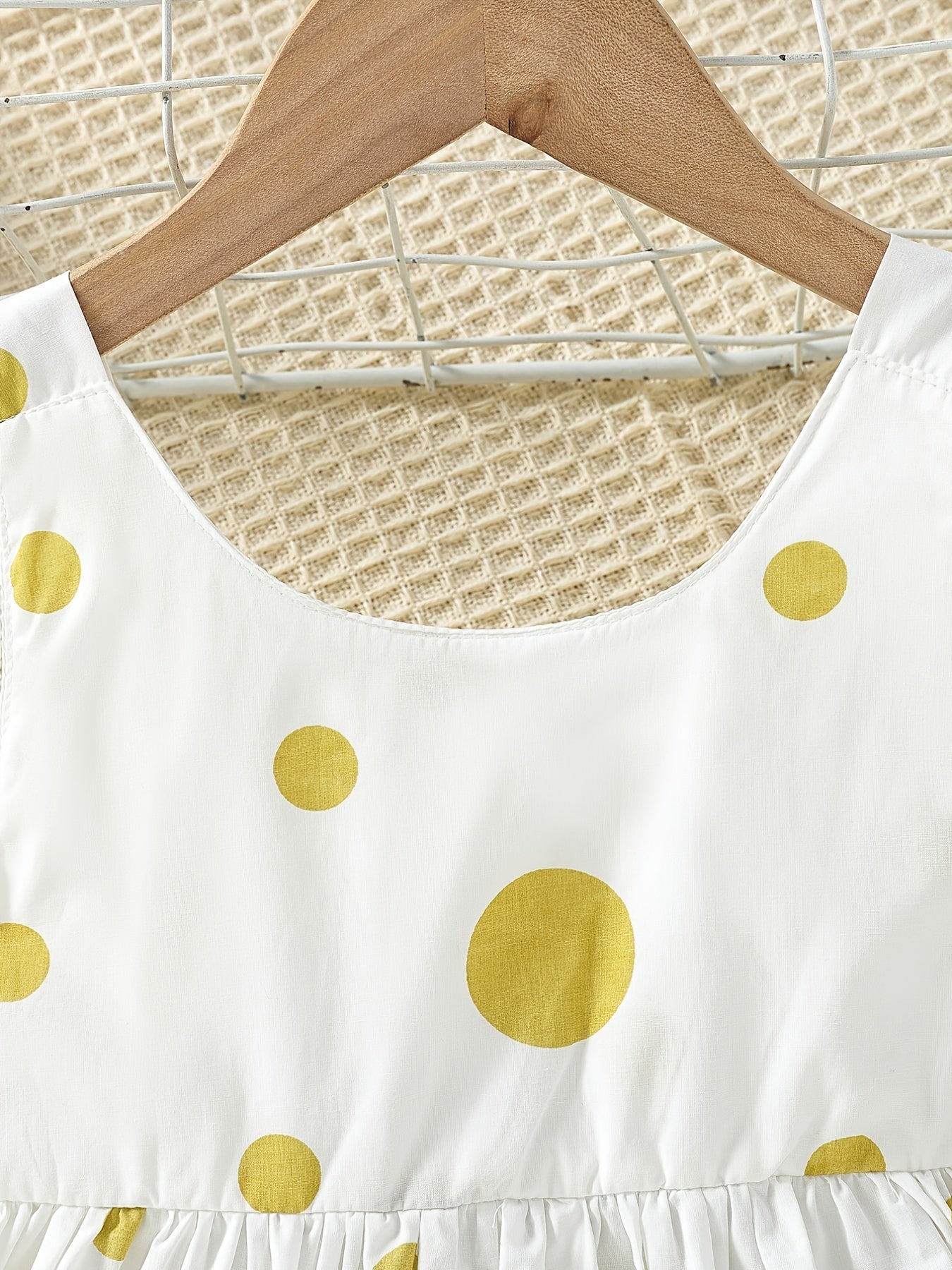 Girls' Cute White Cotton Polka Dot Spaghetti Strap Dress