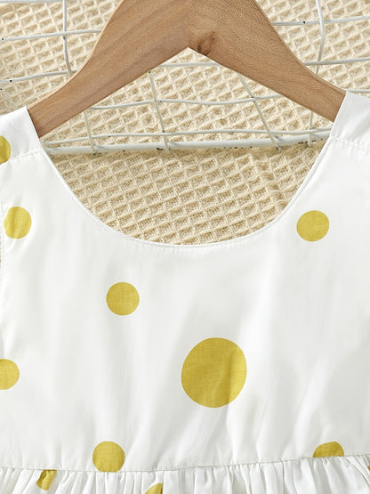 Girls' Cute White Cotton Polka Dot Spaghetti Strap Dress