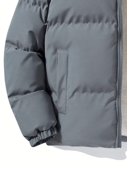 Yilong OBM Men's 2025 Fleece-Lined Winter Coat - Stand Collar Padded Insulation, Machine Washable Polyester, Solid Color Casual Jacket with Zipper Closure for Cold Weather, Winter Jacket, Outdoor Clothing, Minimalist Design,