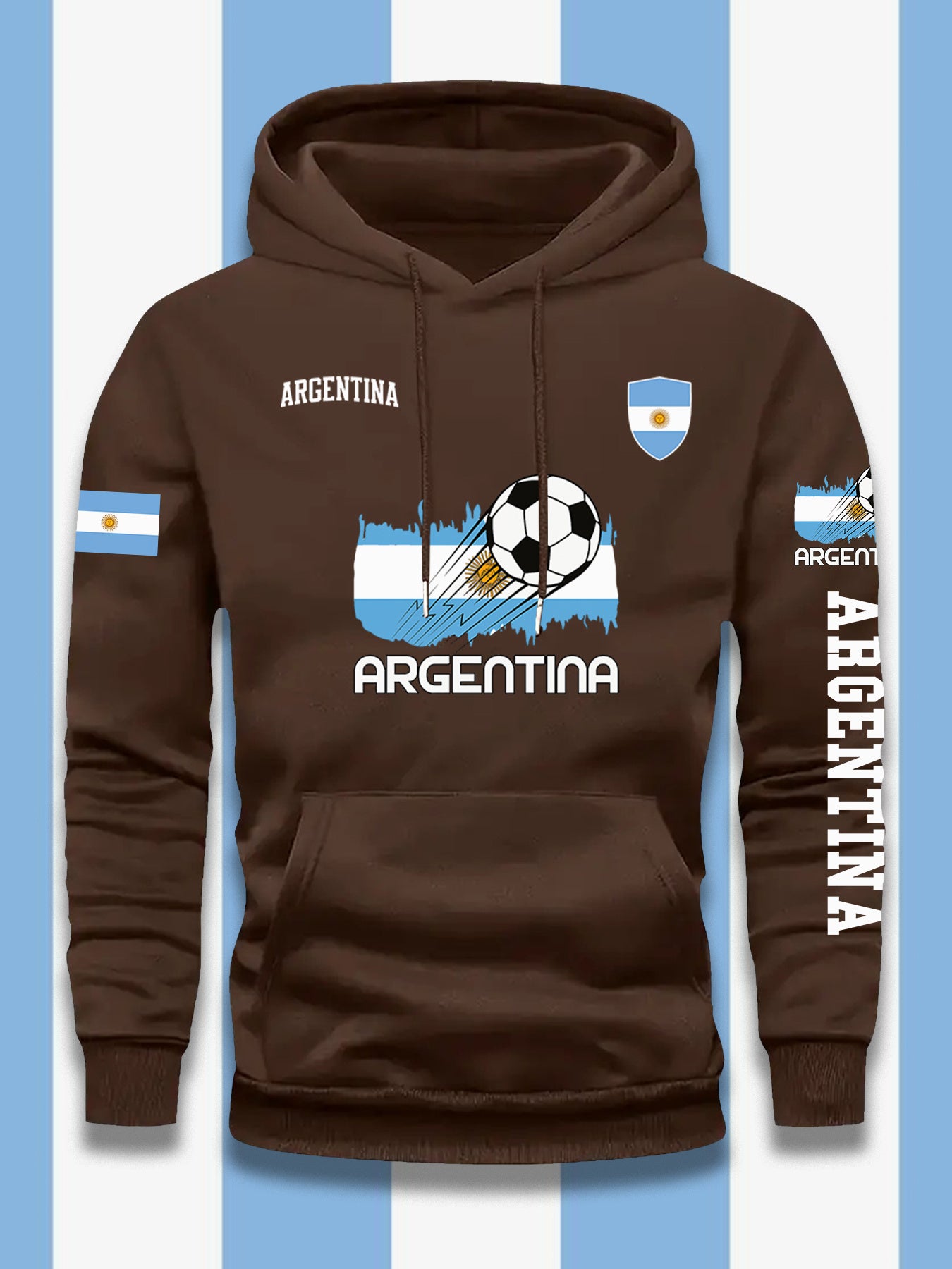Men's Casual Hooded Sweatshirt with Argentina Flag Pattern
