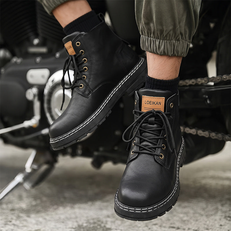 Men's Vintage Motorcycle Boots with Platform Sole, British Style