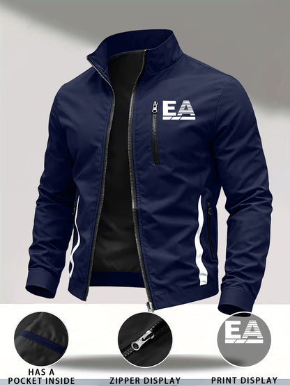 Men's Casual All-Season Stand Collar Polyester Windbreaker