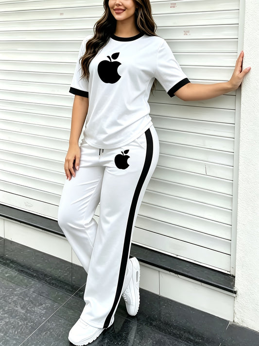 Women's Casual 2-Piece Spring/Summer Set with Short Sleeve Top & Wide-