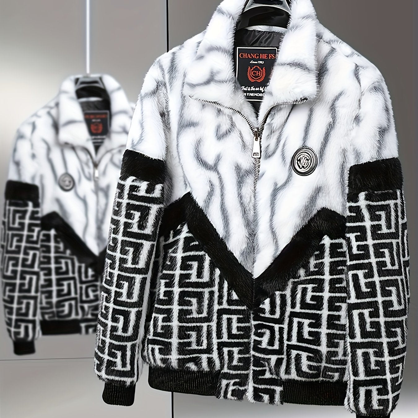 Men'S Winter Jacket - Brown & Black Color Block Coat with Stand-Up Collar, Zipper Closure, Non-Stretch Fabric for Formal & Everyday Cold Weather - Luxury Outerwear for Office, Parties, Casual Outfits, Party Attire, Sophistica