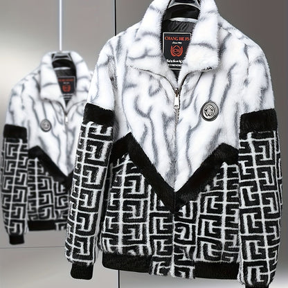 Men'S Winter Jacket - Brown & Black Color Block Coat with Stand-Up Collar, Zipper Closure, Non-Stretch Fabric for Formal & Everyday Cold Weather - Luxury Outerwear for Office, Parties, Casual Outfits, Party Attire, Sophistica