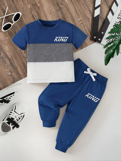 Boys' Casual 2-Piece Pants & T-Shirt Set, Spring Summer - ayq