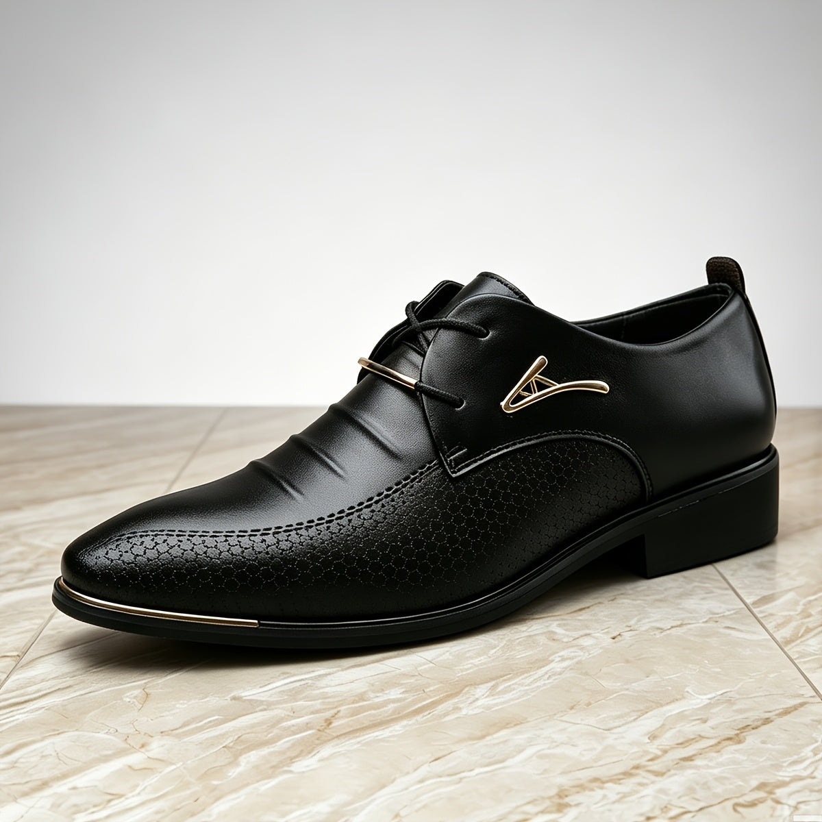 Men's Black Lace-Up Casual Business Dress Shoes for Spring-Fall