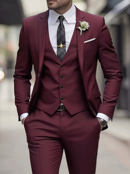 Men's 3-Piece Polyester Suit Set with Jacket, Vest & Trousers