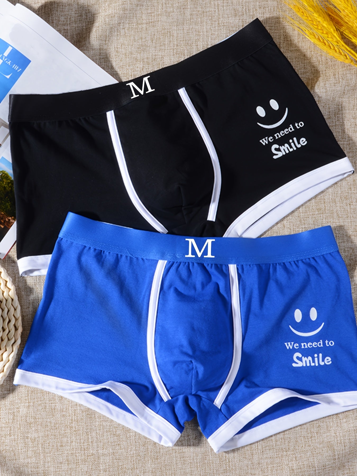Men's Breathable Geometric Boxer Briefs, Soft Stretchy Shorts