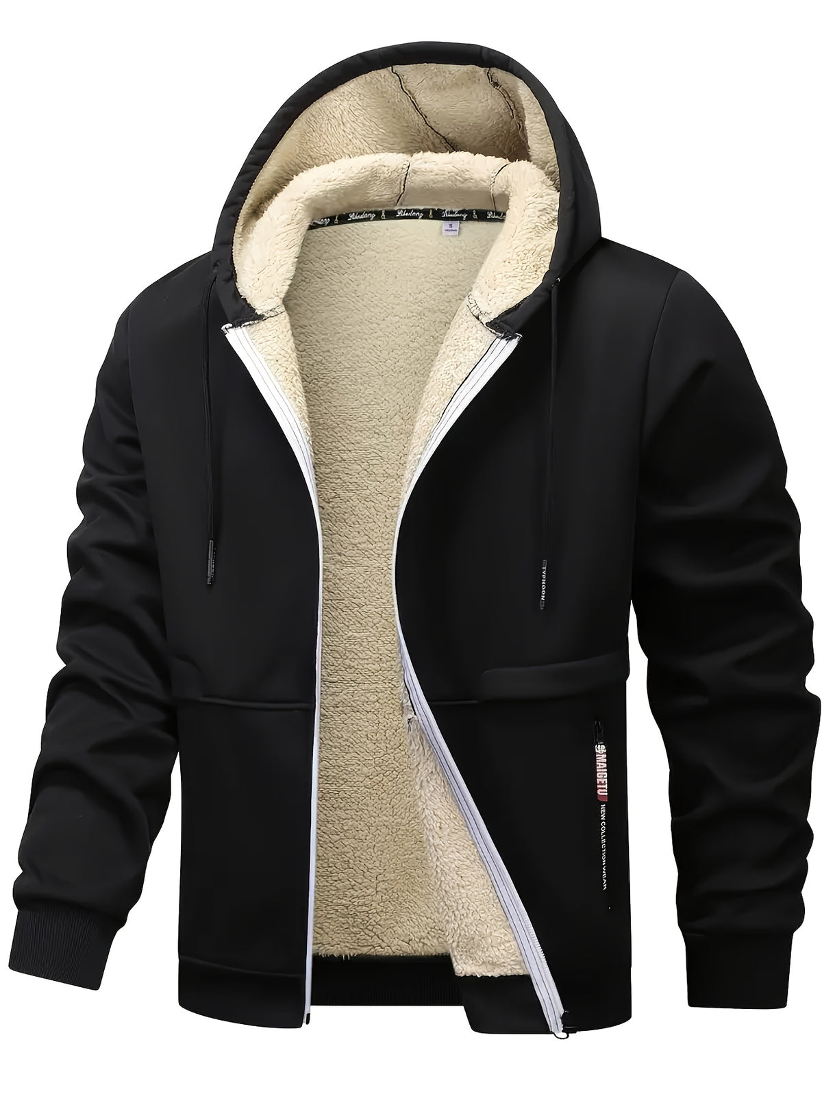 Men's Casual Warm Fleece Hooded Jacket with Zipper