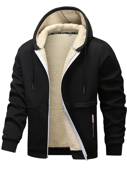 Men's Casual Warm Fleece Hooded Jacket with Zipper