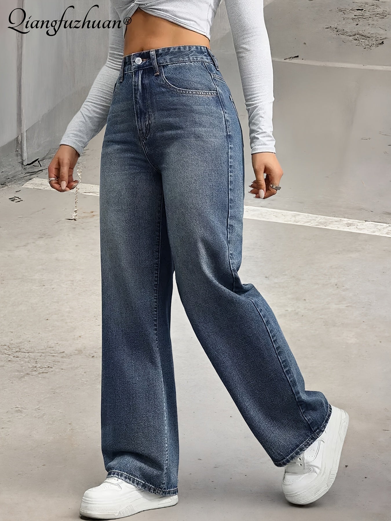 Women’s Slim Fit Washed Blue Straight Leg Denim Jeans