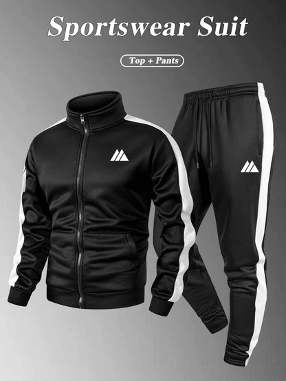 Men's Thickened Casual Sports Tracksuit Set with Zipper Jacket