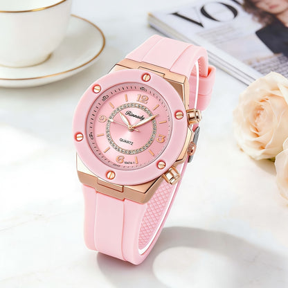Women’s Silicone Strap Quartz Watch with Large Round Dial