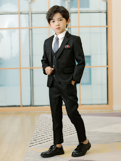 Boys' 3-Piece Striped Suit Set with Jacket, Pants & Tie