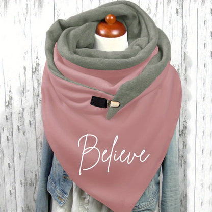 Women'S Christmas Letter Printed Neck Warmer - Soft Stretchy Polyester-Spandex Blend, Elastic Fit Windproof Cold-Proof Scarf with "Believe" Design, Machine Washable Casual Winter Accessory for Outdoor Activities, Christmas Sc