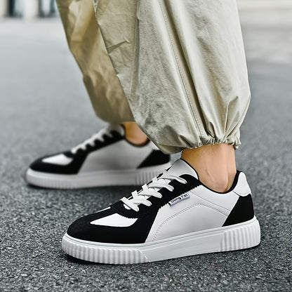 Unisex Black and White Casual Lace-Up Sneakers for Spring/Fall