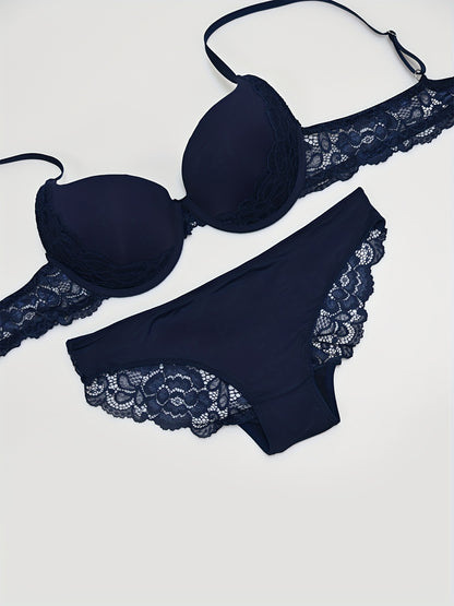 Sexy Solid-Color Lingerie Set with Underwire Bra & Lace Briefs