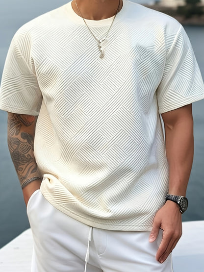 Men's Solid Color Summer Simple Fashion Casual Top, Crew Neck T-Shirt, Suitable for Husband Gift and Father's Day Present - ayq