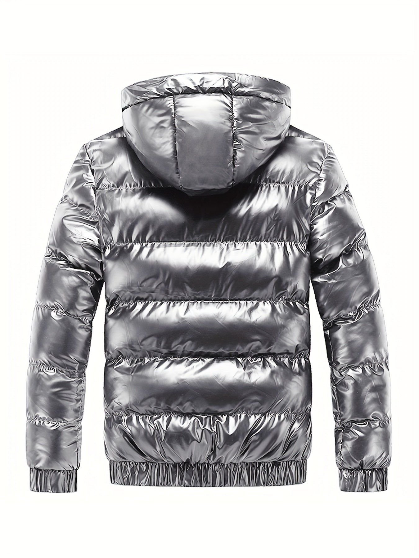 Men's Black Glossy Finish Jacket with Hood - Winter Coat, Zippered Pockets, Ribbed Cuffs & Waistband, Hand Wash Only, Regular Fit for Autumn & Cold Weather